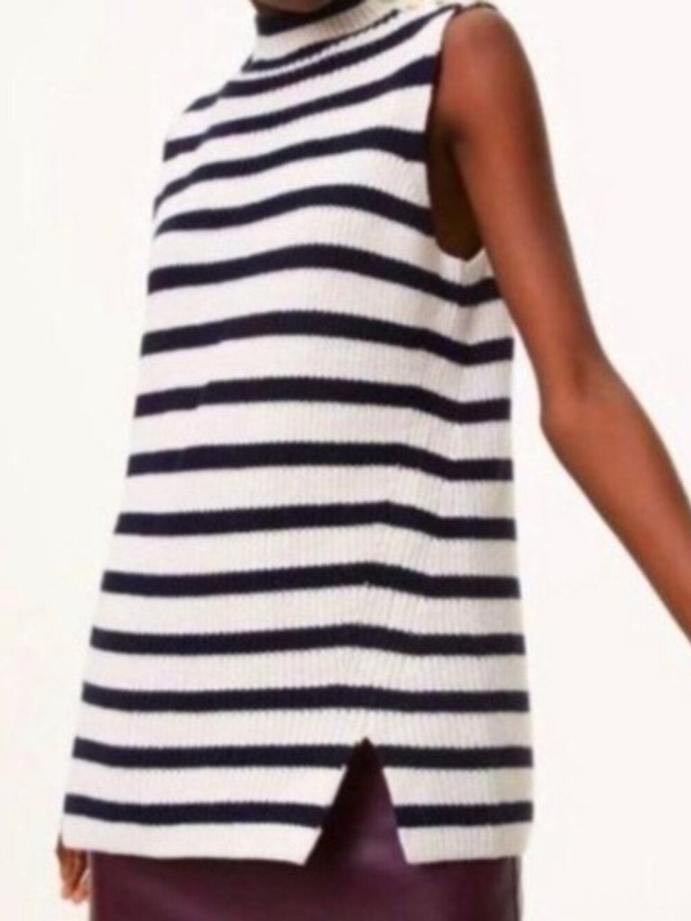 LOFT Striped Cotton Wool Blend Sleeveless Mock Neck Knit Sweater - Size M